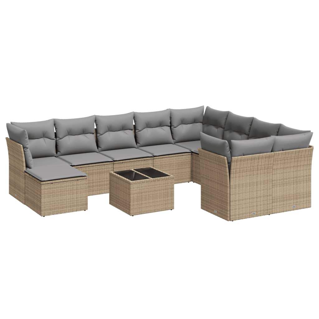 Set Divani da Giardino 11 pz con Cuscini Beige in Polyrattan - homemem39