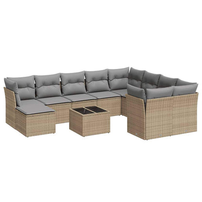 Set Divani da Giardino 11 pz con Cuscini Beige in Polyrattan - homemem39