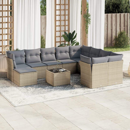 Set Divani da Giardino 11 pz con Cuscini Beige in Polyrattan - homemem39