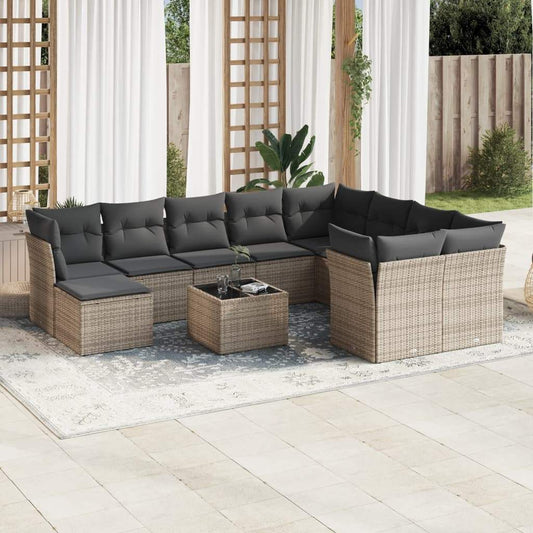 Set Divani da Giardino 11 pz con Cuscini in Polyrattan Grigio - homemem39