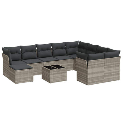 Set Divani da Giardino 11 pz con Cuscini in Polyrattan Grigio - homemem39