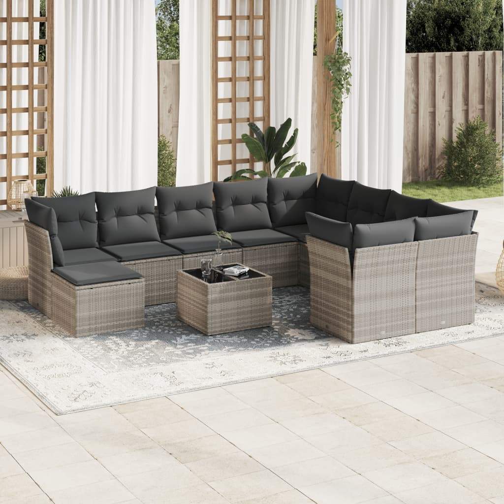 Set Divani da Giardino 11 pz con Cuscini in Polyrattan Grigio - homemem39