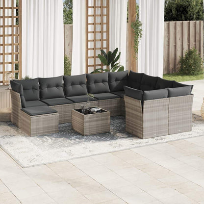 Set Divani da Giardino 11 pz con Cuscini in Polyrattan Grigio - homemem39