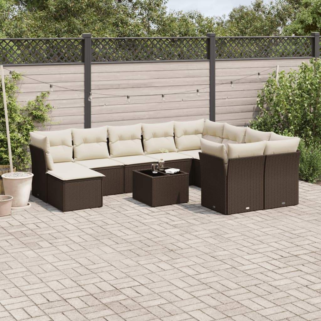 Set Divani da Giardino 11 pz con Cuscini Polyrattan Marrone - homemem39