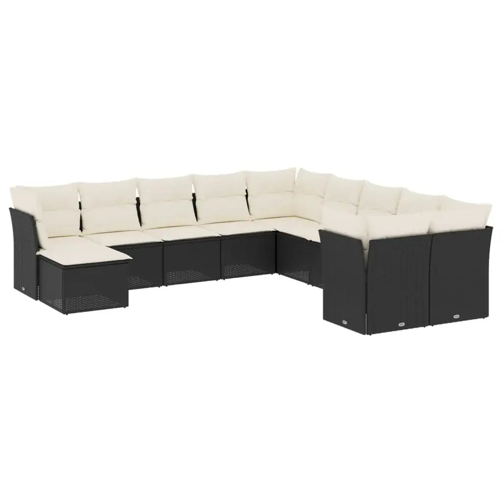 Set Divani da Giardino 11 pz con Cuscini in Polyrattan Nero - homemem39