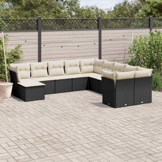 Set Divani da Giardino 11 pz con Cuscini in Polyrattan Nero - homemem39