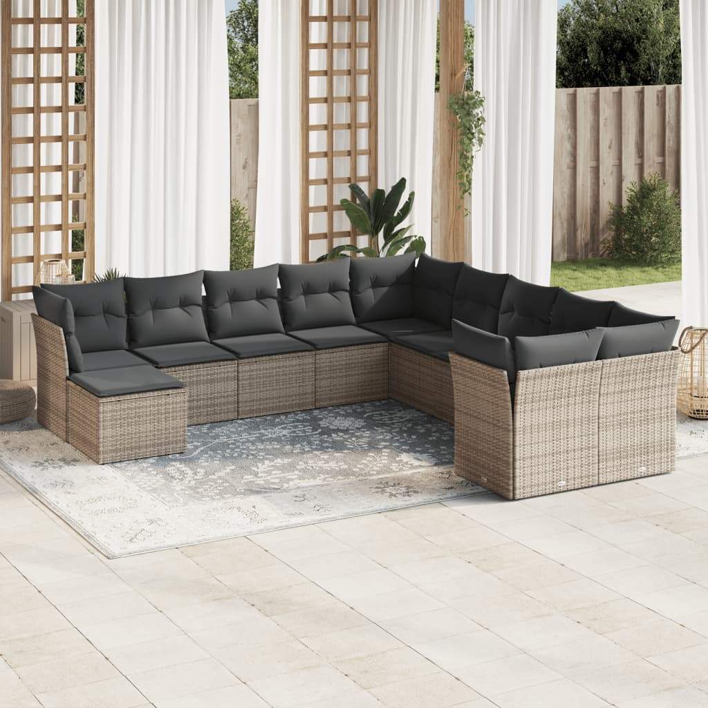 Set Divani da Giardino 11 pz con Cuscini in Polyrattan Grigio - homemem39