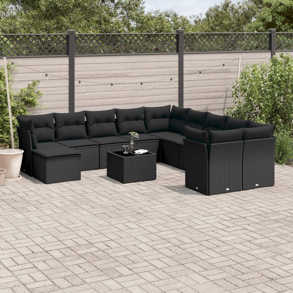 Set Divani da Giardino 12 pz con Cuscini Nero in Polyrattan - homemem39