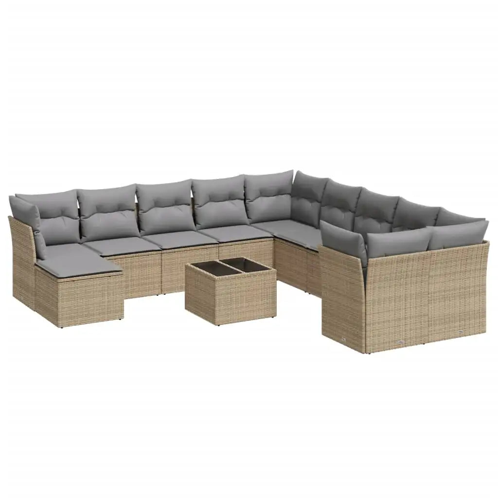 Set Divani da Giardino 12 pz con Cuscini Beige in Polyrattan - homemem39