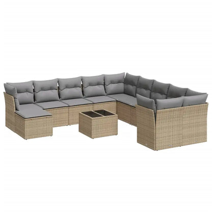Set Divani da Giardino 12 pz con Cuscini Beige in Polyrattan - homemem39