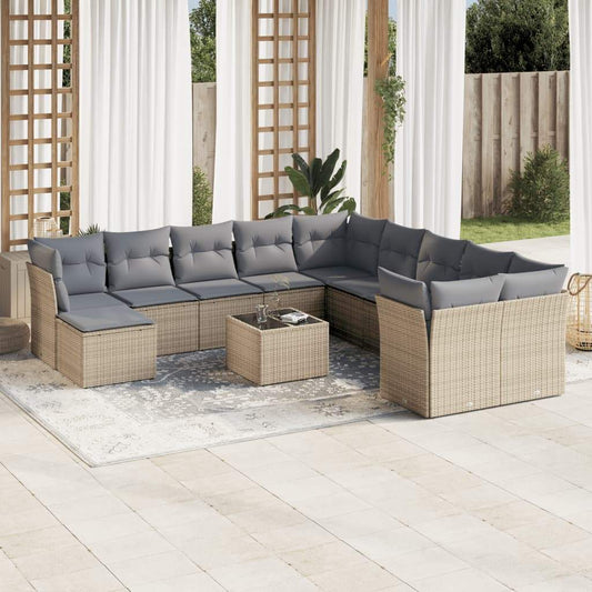 Set Divani da Giardino 12 pz con Cuscini Beige in Polyrattan - homemem39