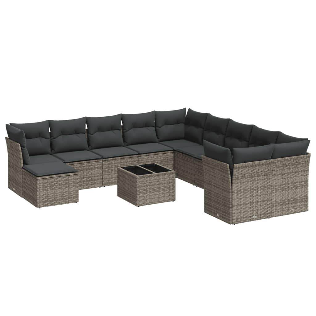 Set Divani da Giardino 12 pz con Cuscini Grigio in Polyrattan - homemem39
