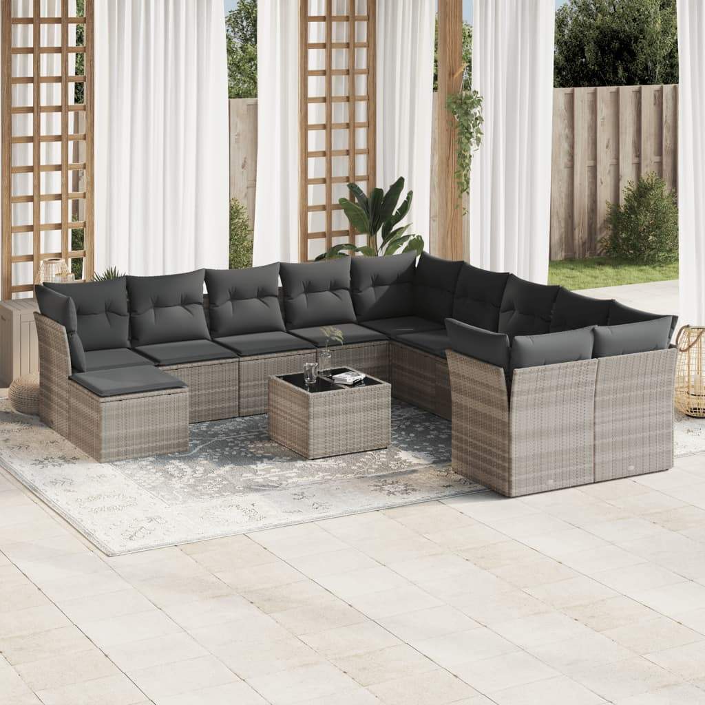 Set Divano Giardino 12 pz con Cuscini Grigio Chiaro Polyrattan - homemem39