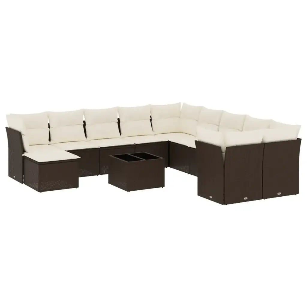 Set Divani da Giardino 12 pz con Cuscini Marrone in Polyrattan - homemem39
