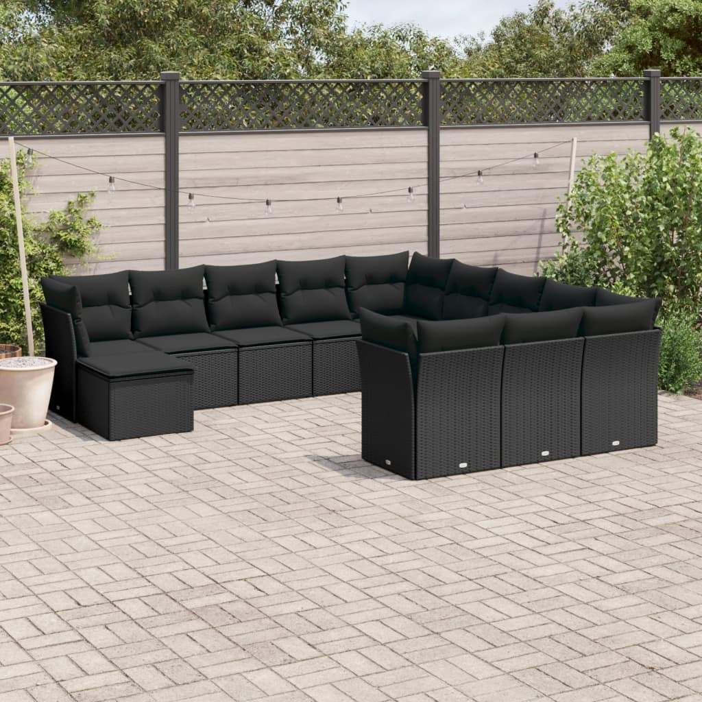 Set Divani da Giardino 12 pz con Cuscini Nero in Polyrattan - homemem39
