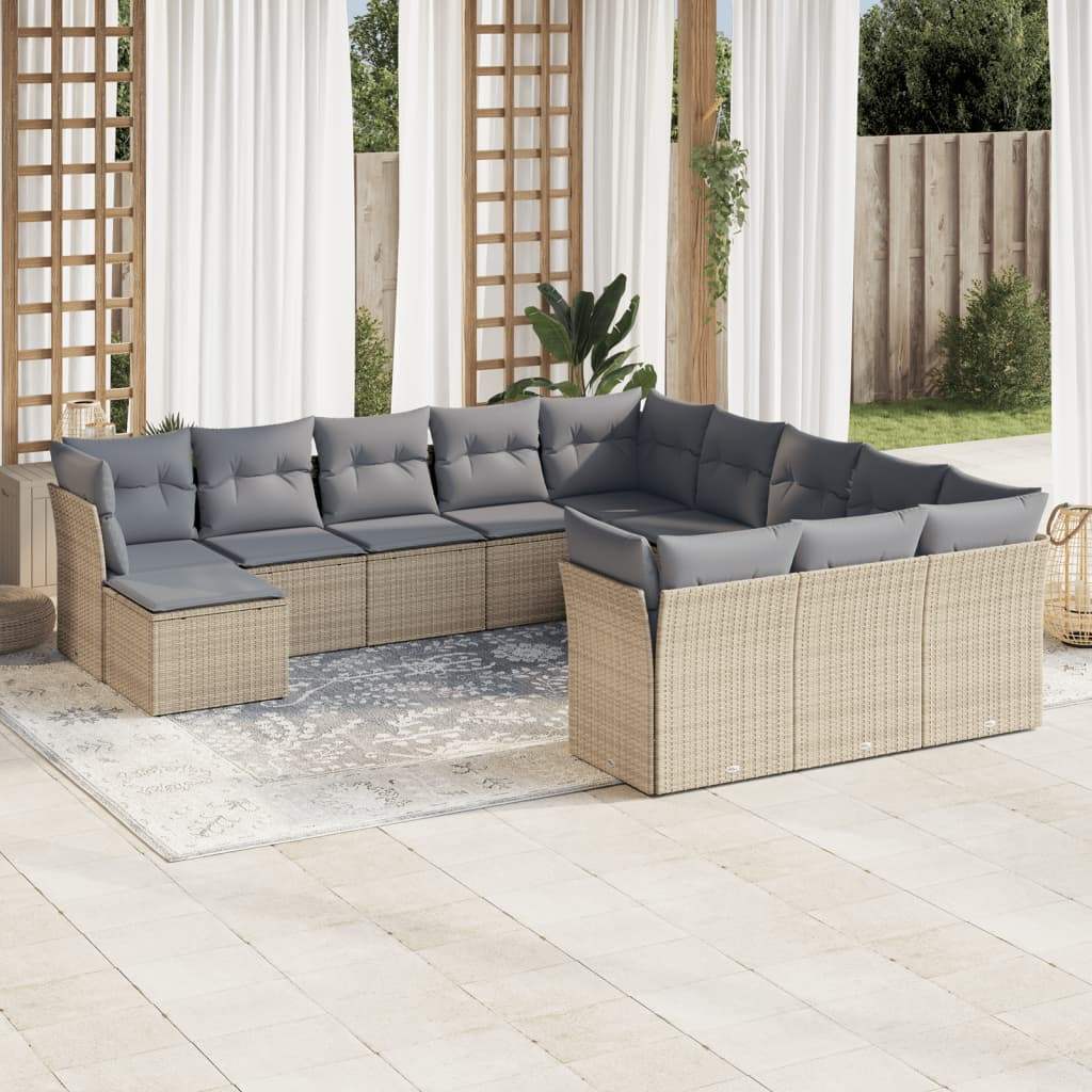 Set Divani da Giardino 12 pz con Cuscini Beige in Polyrattan - homemem39