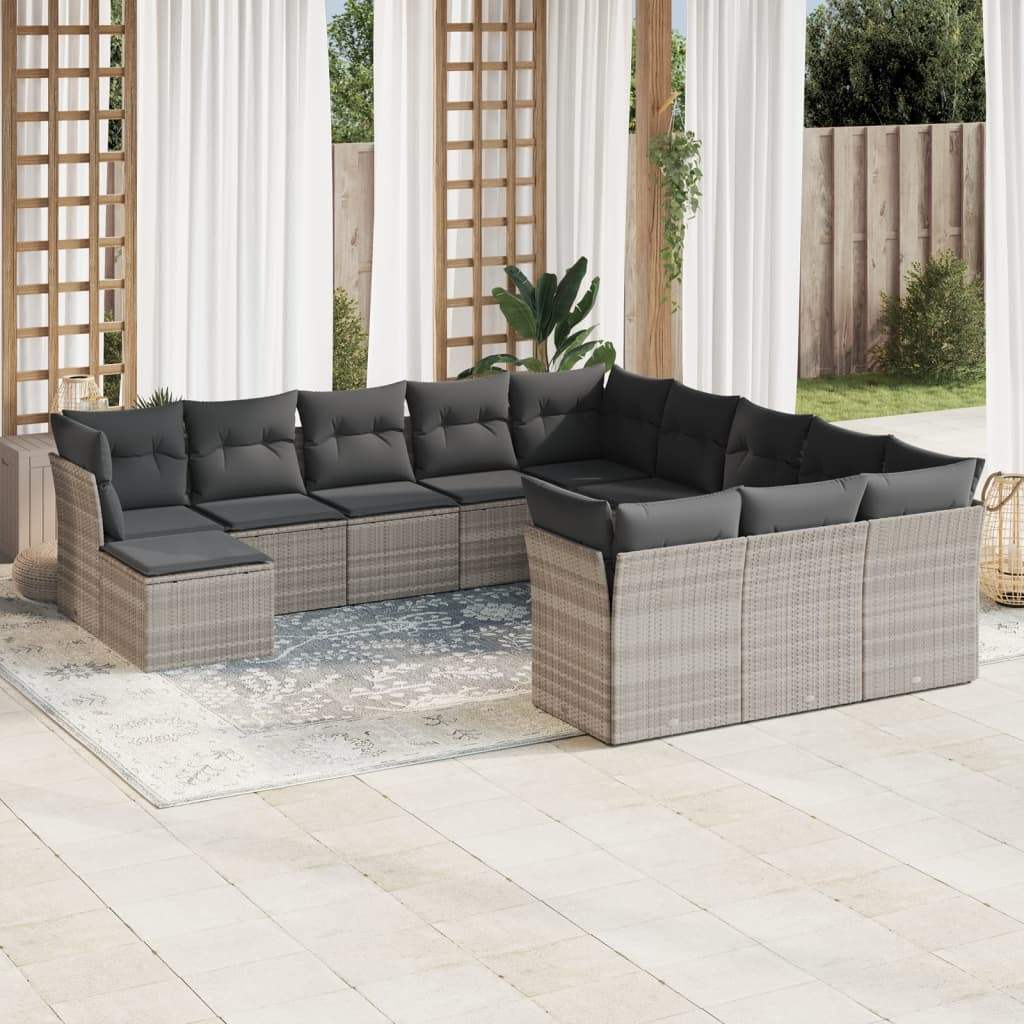 Set Divano Giardino 12 pz con Cuscini Grigio Chiaro Polyrattan - homemem39