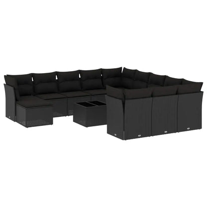 Set Divani da Giardino 13pz con Cuscini Nero in Polyrattan - homemem39