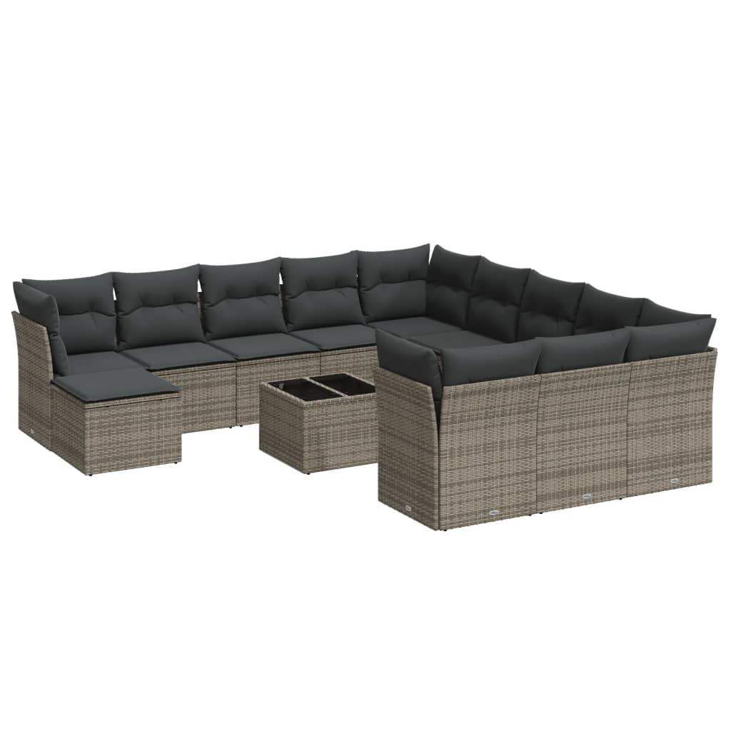 Set Divani da Giardino 13 pz con Cuscini Grigio in Polyrattan - homemem39