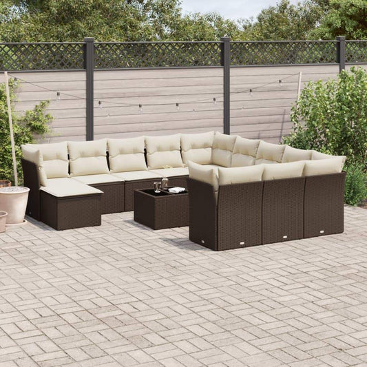 Set Divani da Giardino 13 pz con Cuscini Marrone in Polyrattan - homemem39