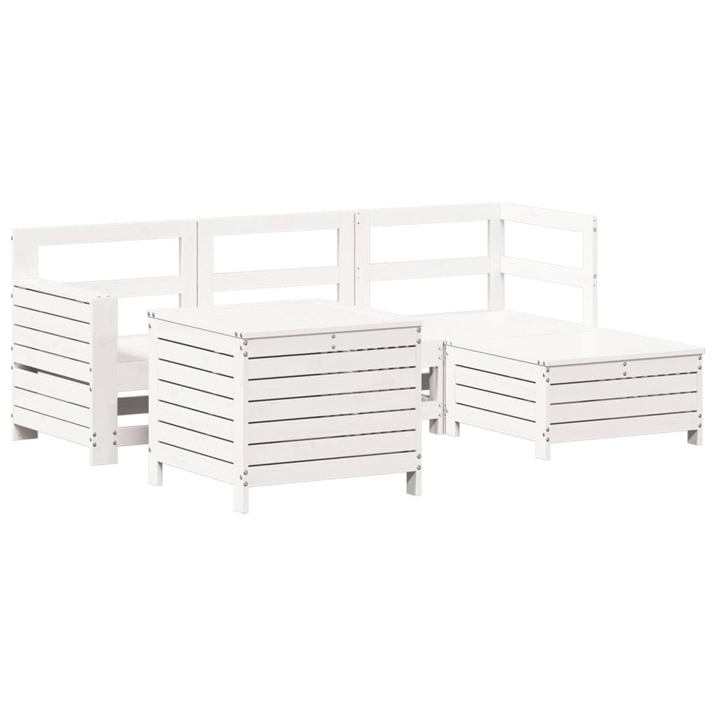 Set Salotto da Giardino 5 pz Bianco in Legno Massello di Pino