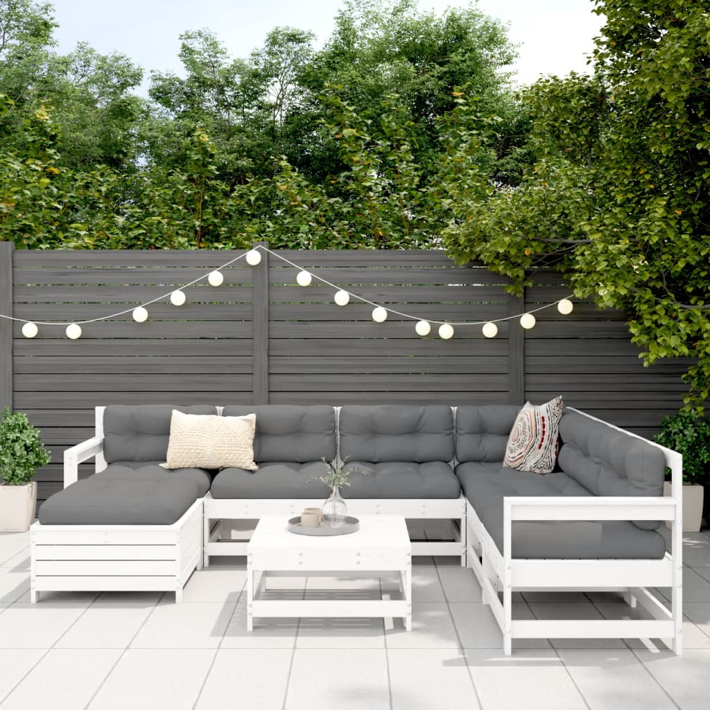 Set Divani da Giardino 8 pz in Legno Massello di Pino Bianco | homemem39