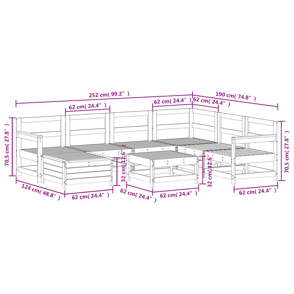 Set Divani da Giardino 8 pz in Legno Massello di Pino Bianco | homemem39
