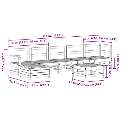 Set Salotto da Giardino 7 pz Bianco in Legno Massello di Pino