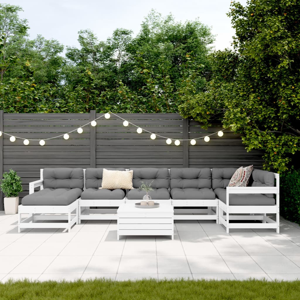 Set Divani da Giardino 8 pz in Legno Massello di Pino Bianco | homemem39