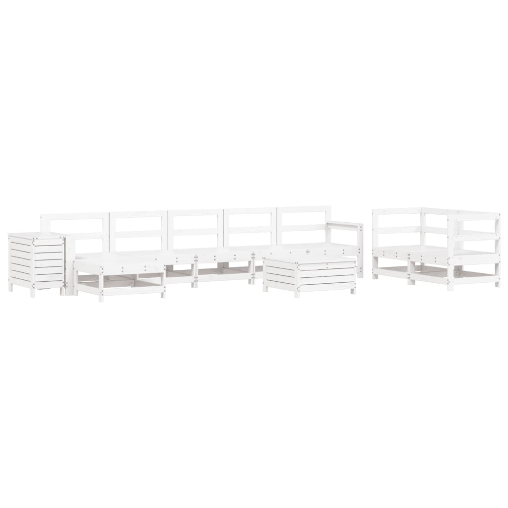 Set Divani da Giardino 10 pz Bianco in Legno Massello di Pino