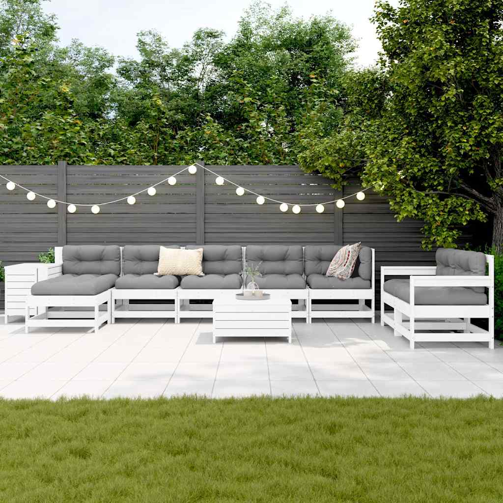 Set Divani da Giardino 10 pz Bianco in Legno Massello di Pino