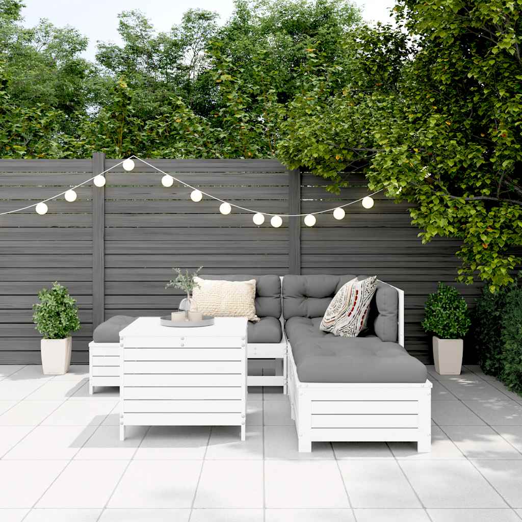Set Divani da Giardino 6 pz Bianco in Legno Massello di Pino | homemem39