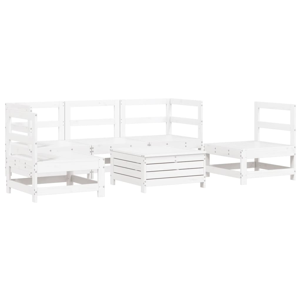 Set Divani da Giardino 6 pz Bianco in Legno Massello di Pino