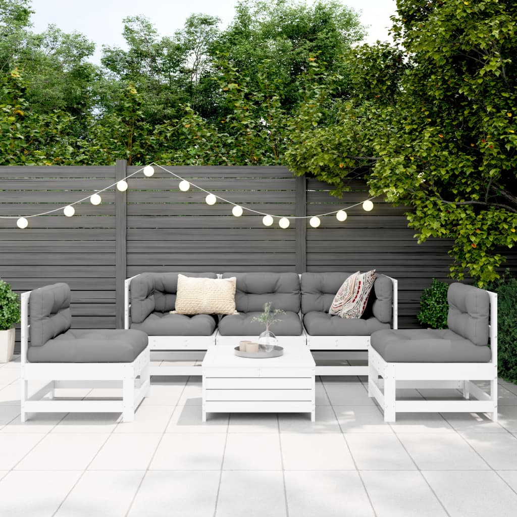 Set Divani da Giardino 6 pz Bianco in Legno Massello di Pino