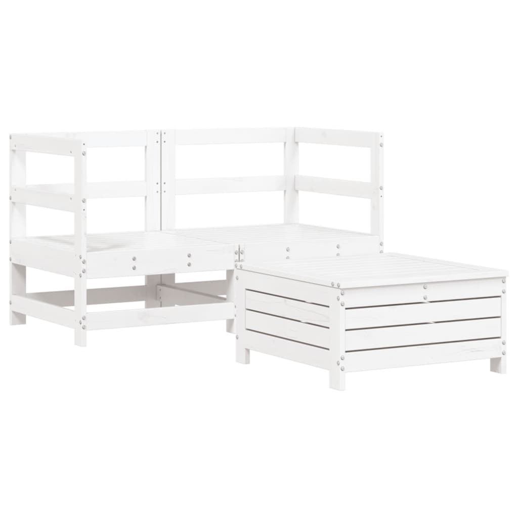 Set Divani da Giardino 3 pz Bianco in Legno Massello di Pino - homemem39