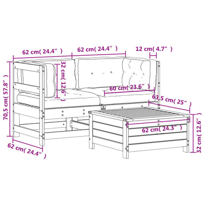 Set Divani da Giardino 3pz con Cuscini Legno Impregnato di Pino