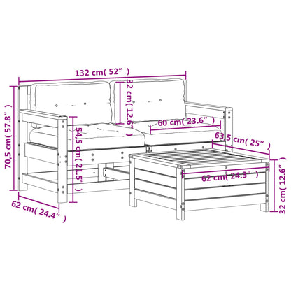 Set Divani da Giardino 3pz con Cuscini Legno Impregnato di Pino