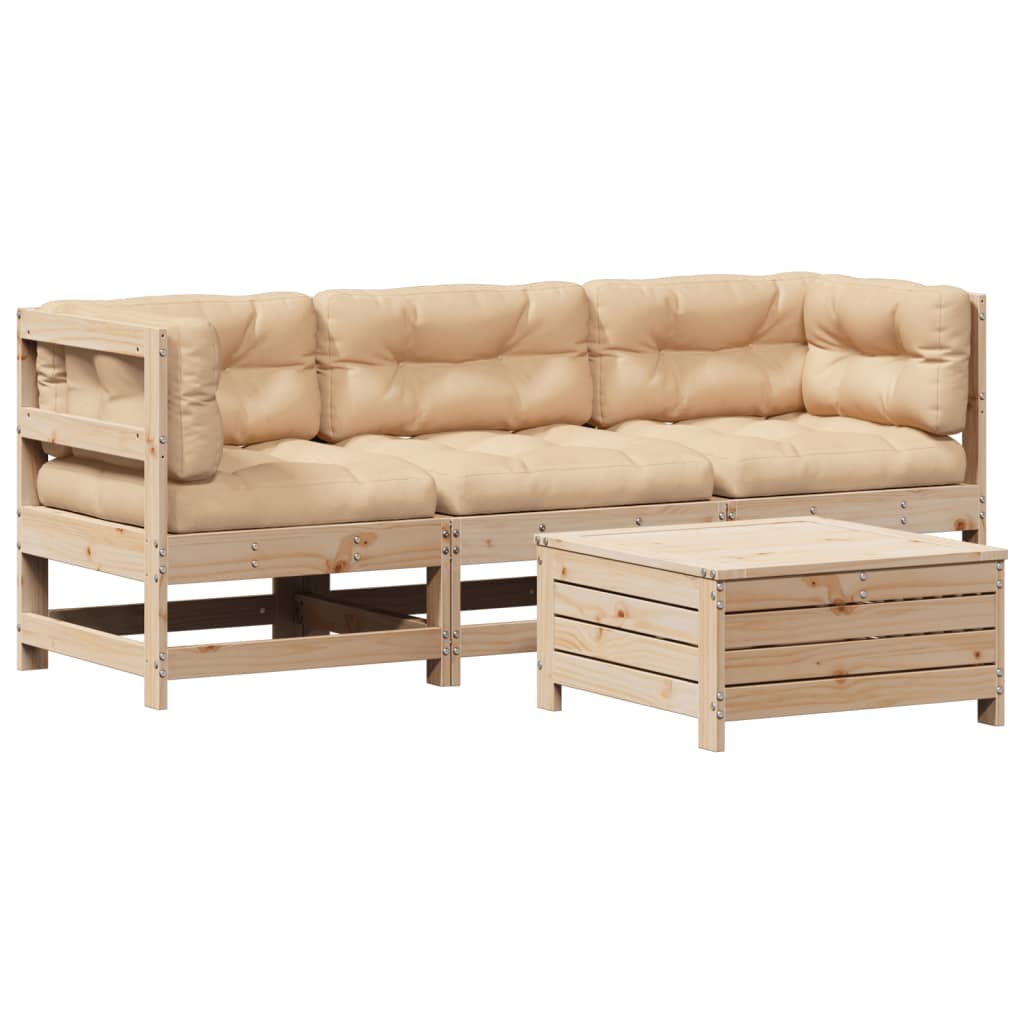 Set Divani da Giardino 4 pz con Cuscini Legno Massello di Pino