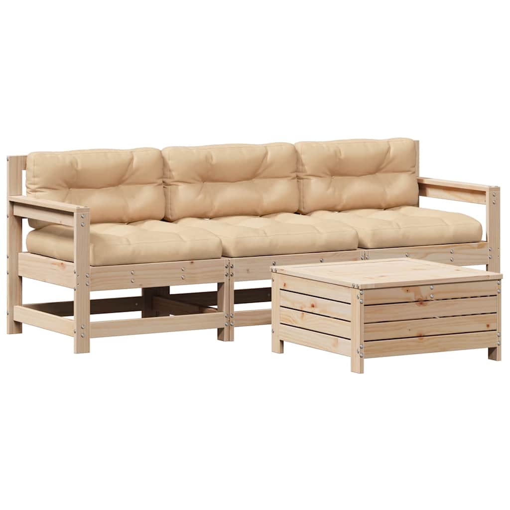 Set Divani da Giardino 4 pz con Cuscini Legno Massello di Pino | homemem39