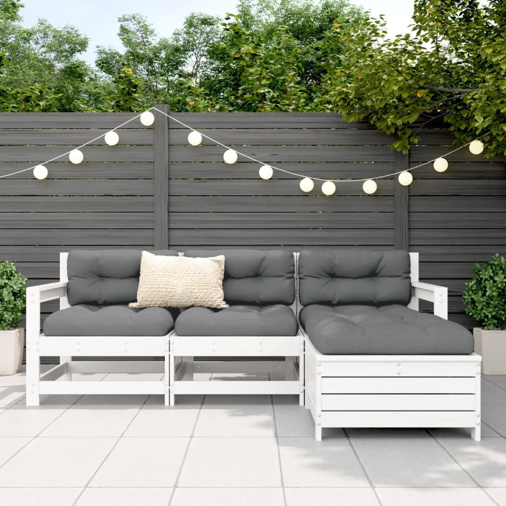 Set Salotto da Giardino 4 pz Bianco in Legno Massello di Pino | homemem39