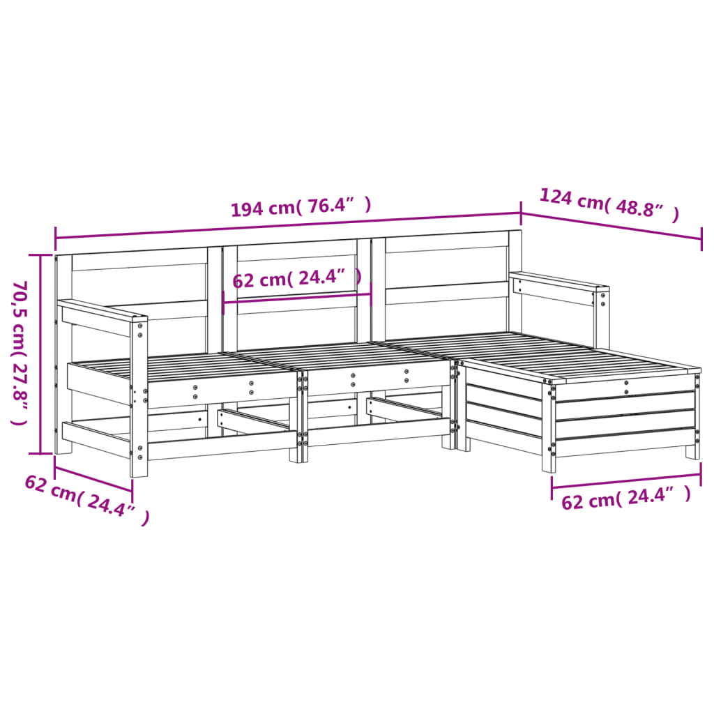Set Salotto da Giardino 4 pz Bianco in Legno Massello di Pino | homemem39
