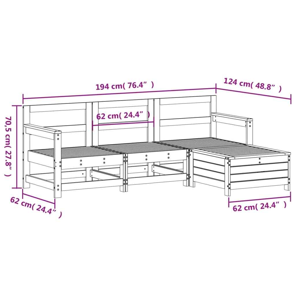 Set Divani da Giardino 4 pz in Legno Impregnato di Pino