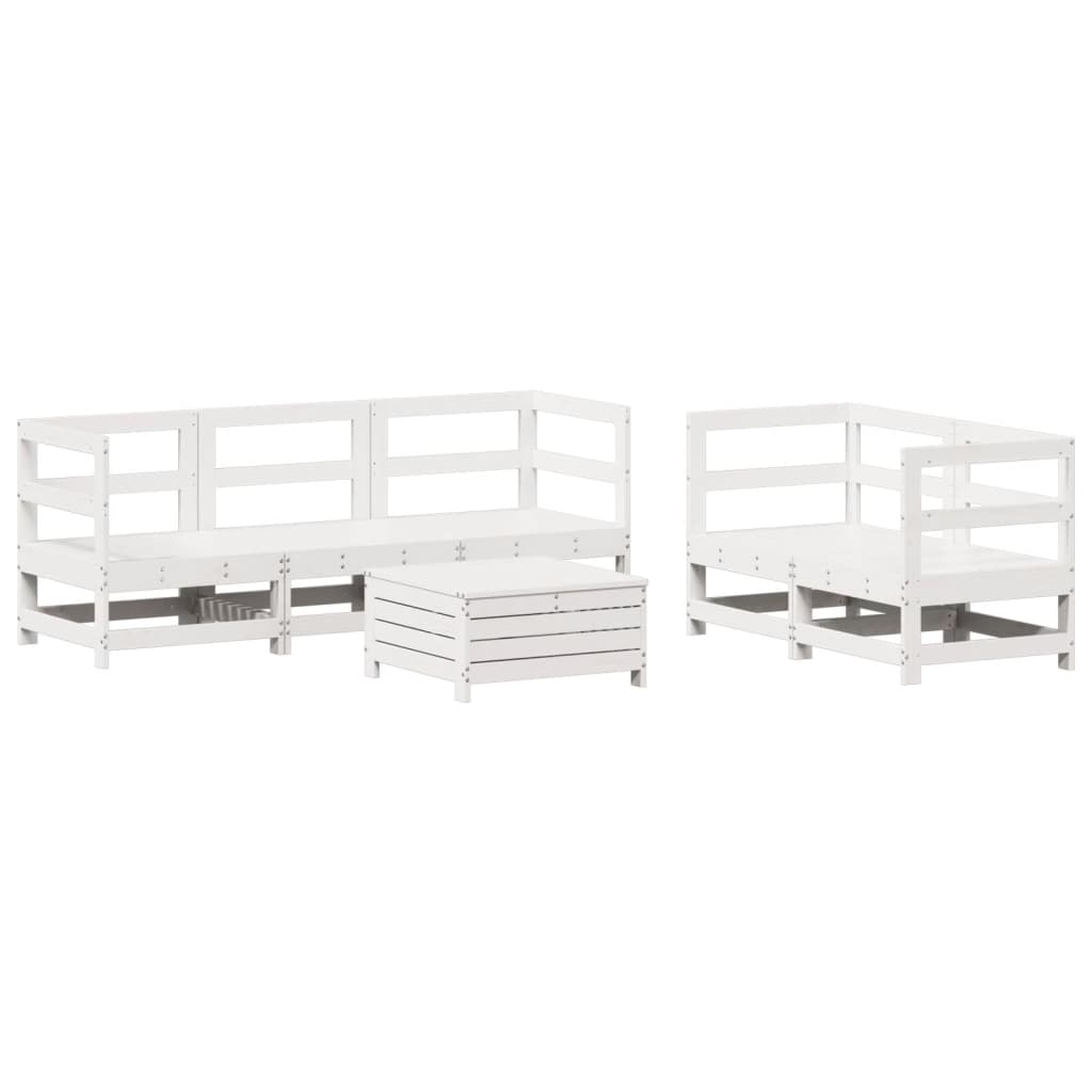 Set Divani da Giardino 6 pz Bianco in Legno Massello di Pino