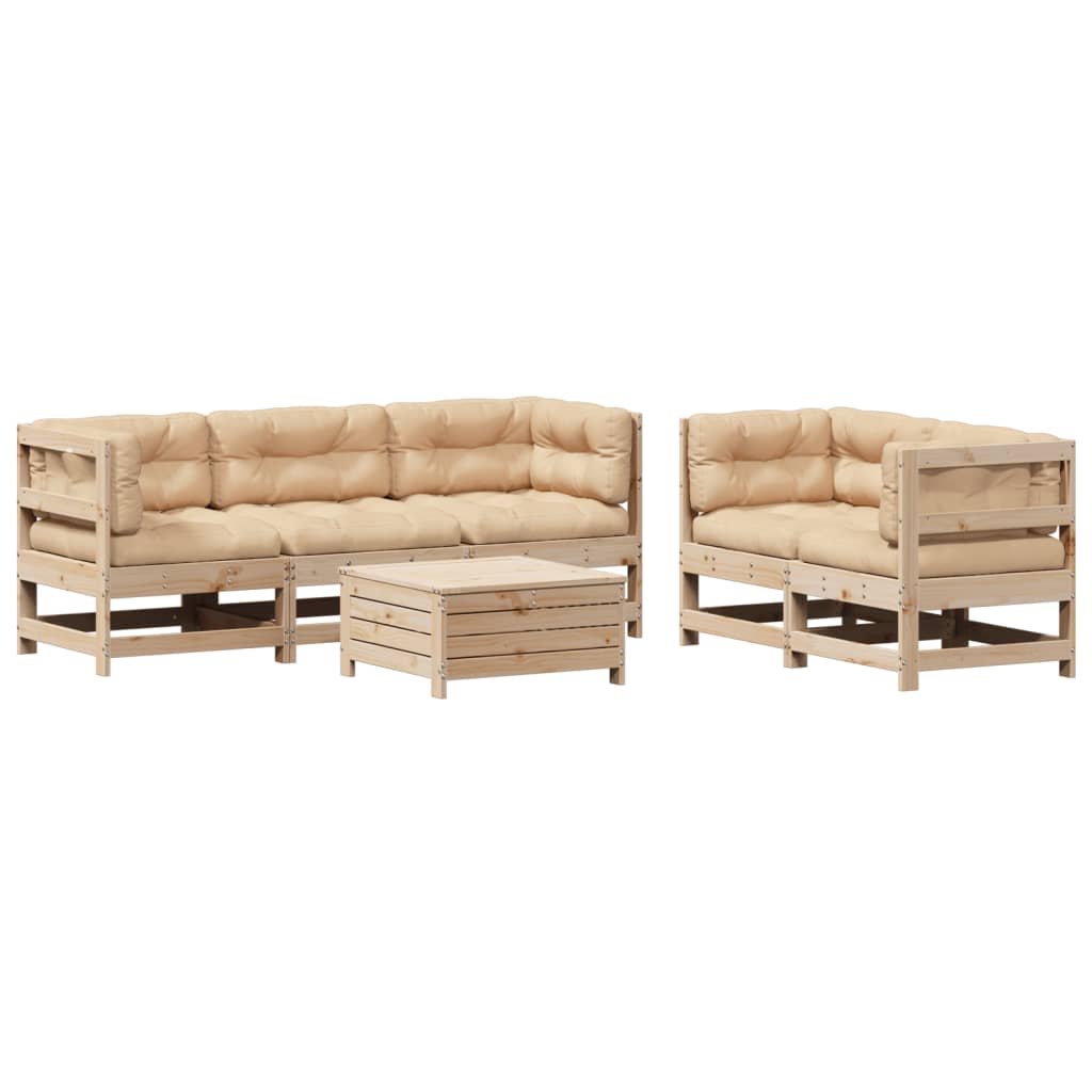 Set Divani Giardino 6 pz con Cuscini in Legno Massello di Pino