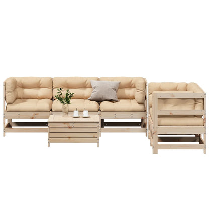 Set Divani Giardino 6 pz con Cuscini in Legno Massello di Pino
