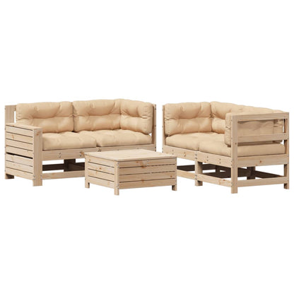 Set Divani Giardino 6 pz con Cuscini in Legno Massello di Pino