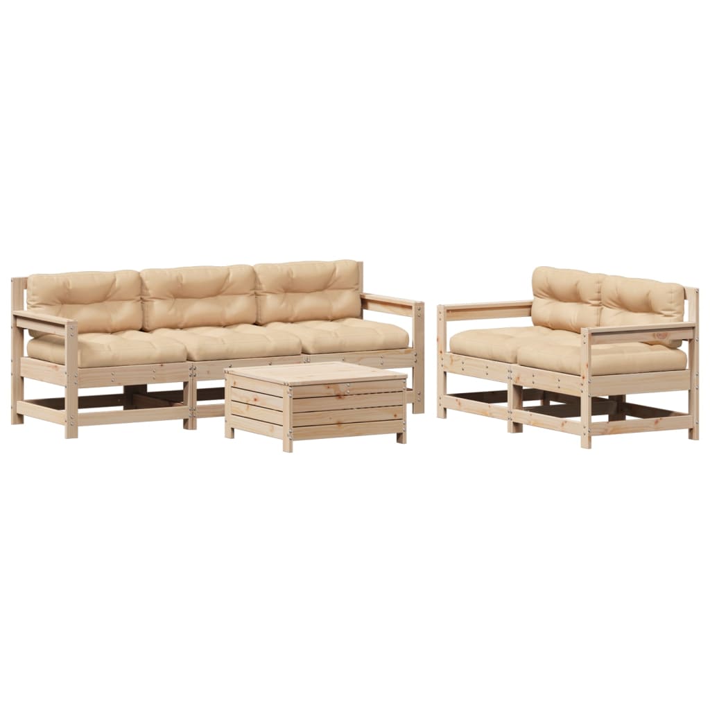 Set Divani Giardino 6 pz con Cuscini in Legno Massello di Pino