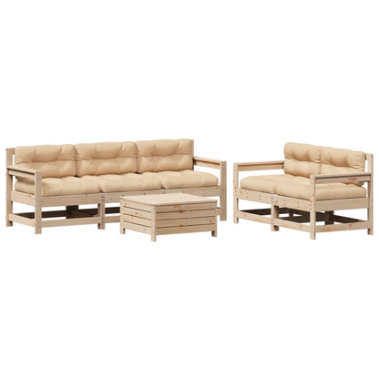 Set Divani Giardino 6 pz con Cuscini in Legno Massello di Pino