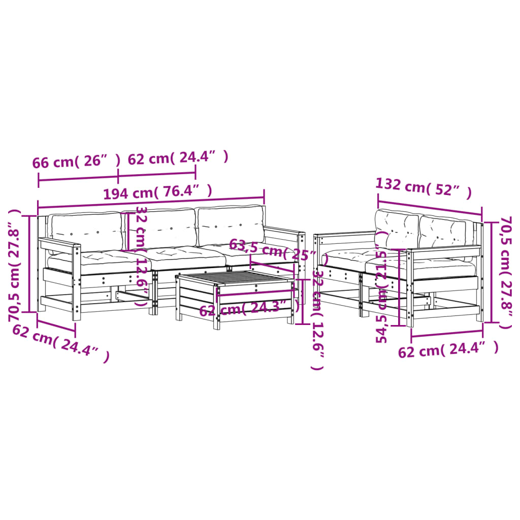 Set Divani Giardino 6 pz con Cuscini in Legno Massello di Pino | homemem39