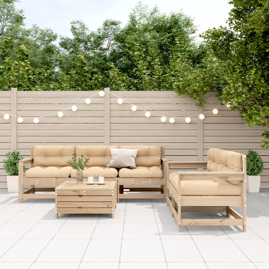 Set Divani Giardino 6 pz con Cuscini in Legno Massello di Pino